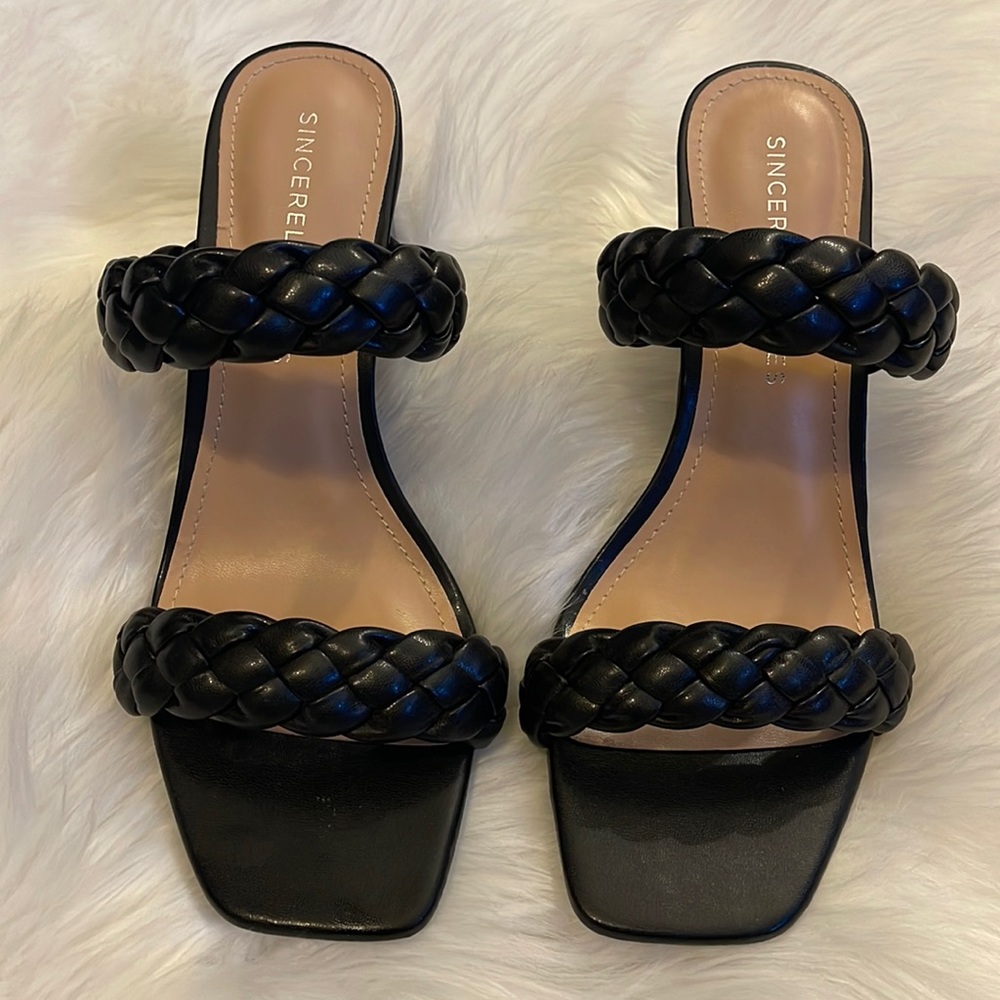 COPY - Sincerely Jules Black Braided Crocodile Embossed Heels Size:10M